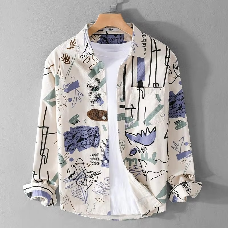 Chemise Homme Manches Longues Imprimé Graffiti Vintage Amawinc Col Classique Pour Look Urban Décontracté