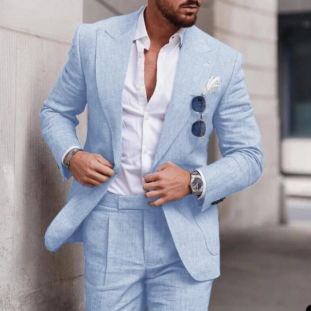 Amawinc Costume Homme Slim Fit Beige Léger Respirant À Simple Boutonnage Flair Nordique Élégant