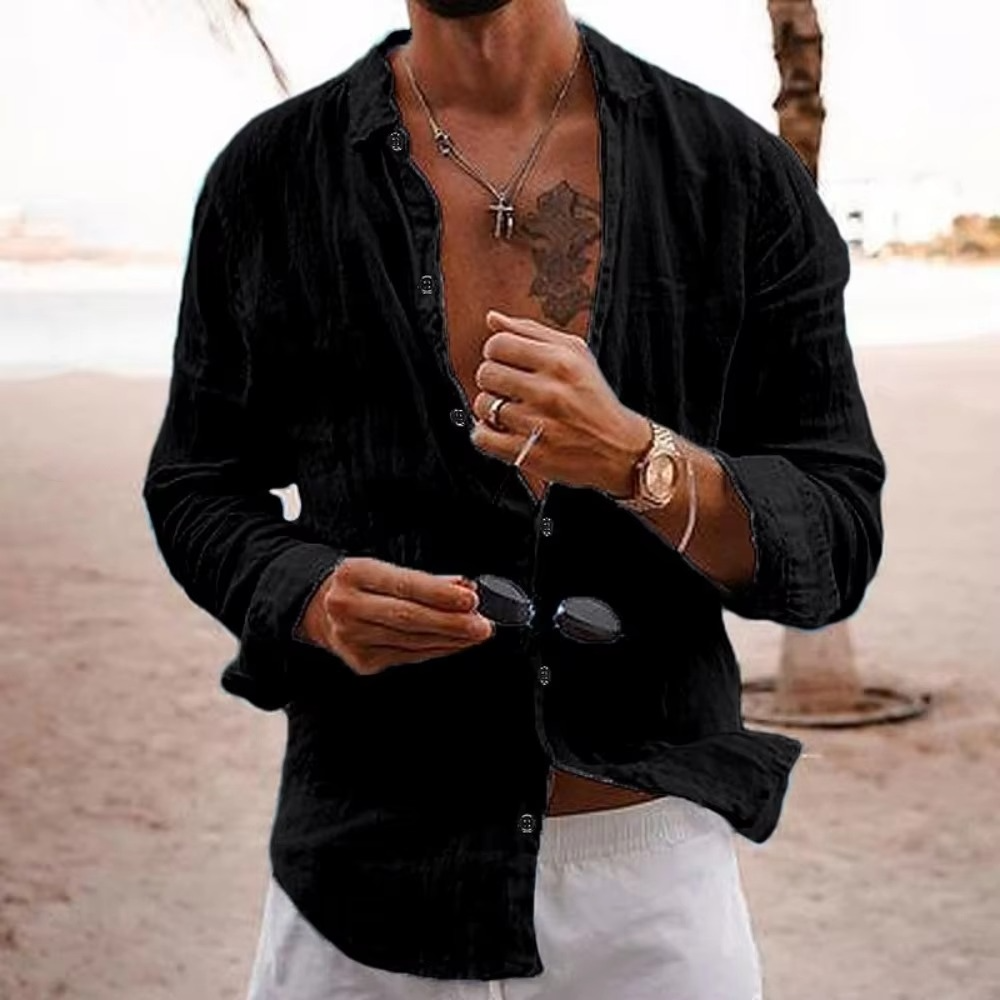 Chemise Décontractée Pour Homme En Coton Lin Respirante Légère Et Coupe Ample Pour Quotidien Et Vacances