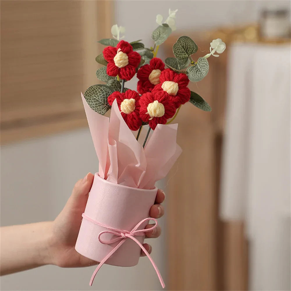 Bouquet De Fleurs Tricotées Velmora Fait Main Déco Cadeau Texture Ultra Douce Et Pelucheux