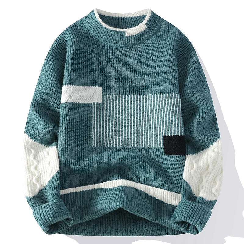 Pull Patchwork Tricoté Unisexe Avec Patchwork Coloré Et Coupe Classique Confortable Pour Automne