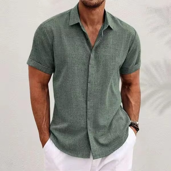 Chemise Pour Homme En Lin Manches Courtes Été Léger Respirante Confortable Pour Chaudes Journées De Voyages