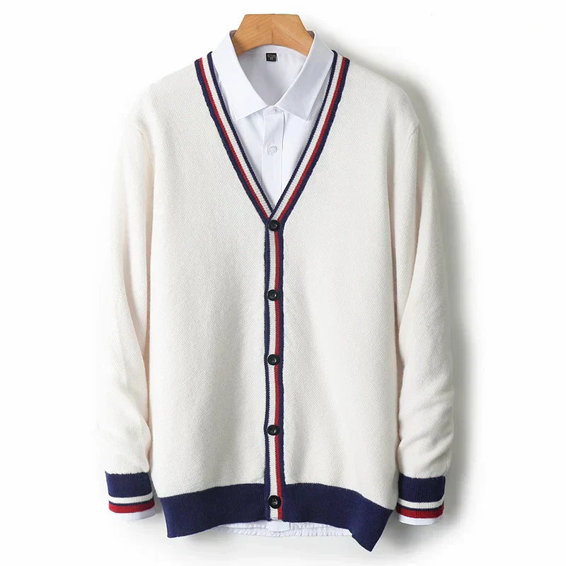 Cardigan Homme Mélange Laine Décontracté Col V Boutons Bords Côtes Maille Confortable Pour Quotidien