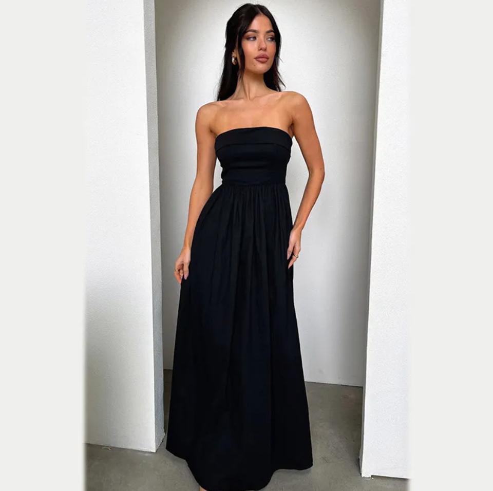 Maxikleid ohne Träger mit Falten für Damen