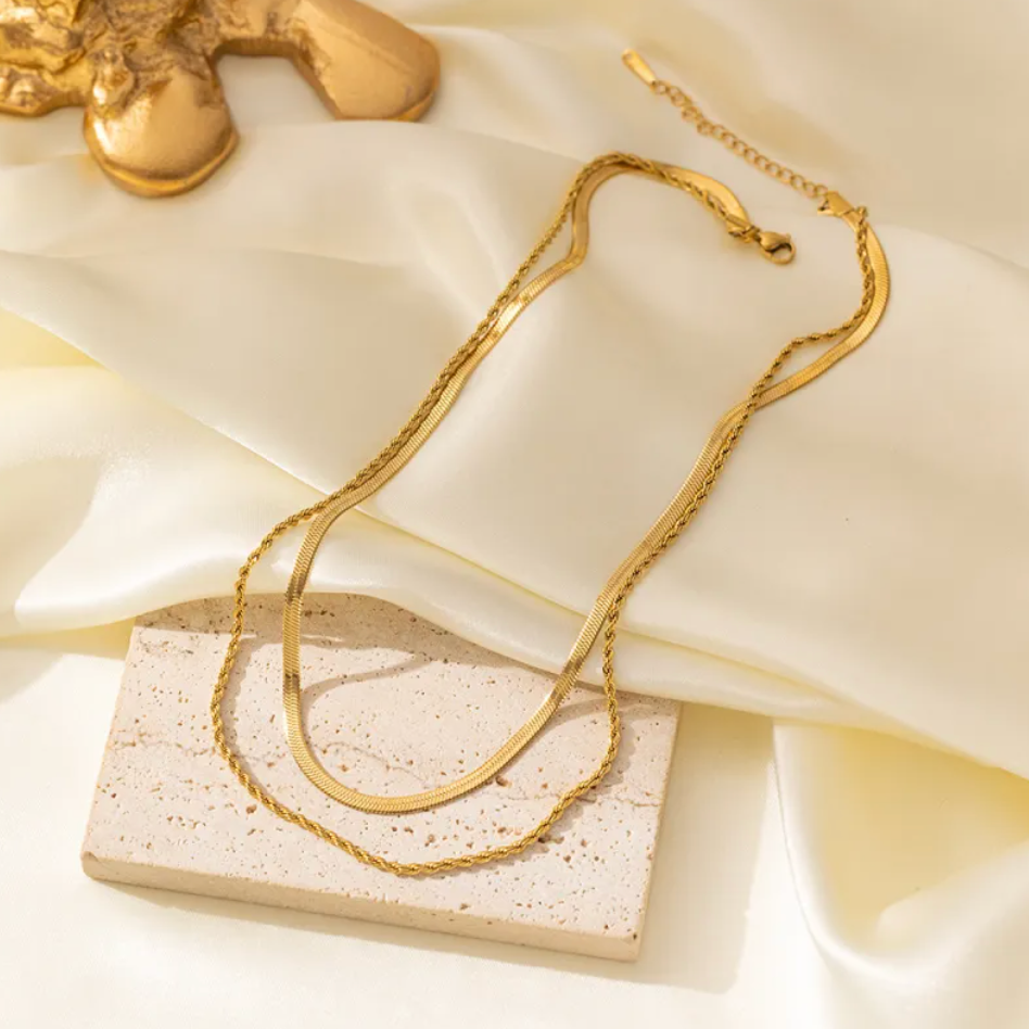 Edle Doppelhalskette Damen im Old-Money-Stil