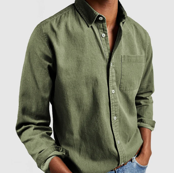 Chemise Homme Boutonnée en Coton Manches Longues Coupe Regular avec Poche Poitrine Amawinc Nordic Flair