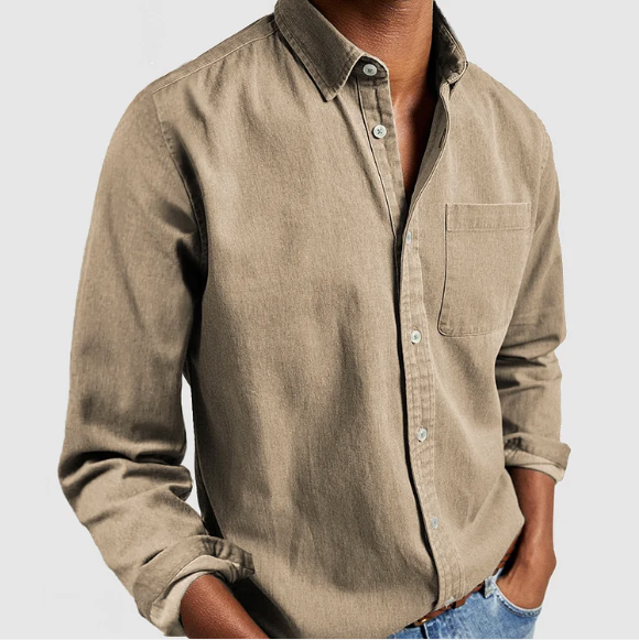 Chemise Pour Homme En Coton Avec Col Classique Manches Longues Poche Poitrine Décontractée