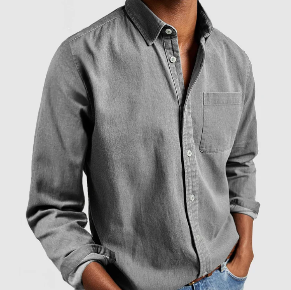 Chemise Homme Boutonnée en Coton Manches Longues Coupe Regular avec Poche Poitrine Amawinc Nordic Flair