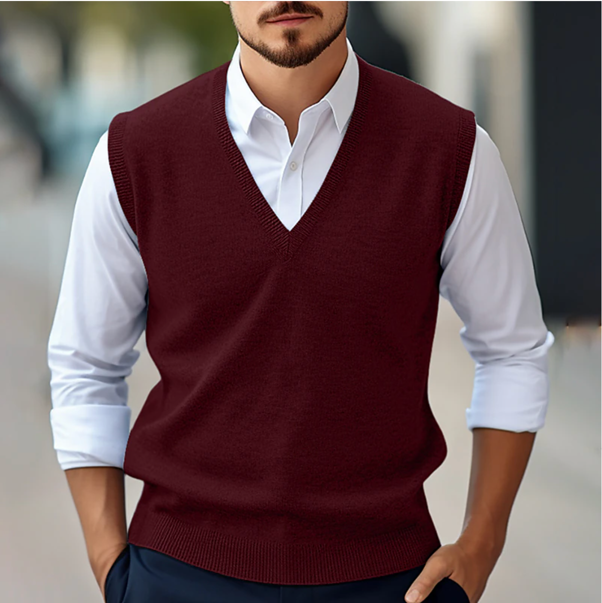 Pull Sans Manches Homme En Maille Fine Coupe Classique Col V Bords Côtelés Incontournable Pour Garde Robe