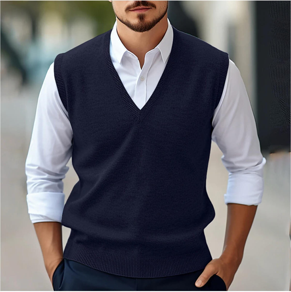 Pull Sans Manches Homme En Maille Fine Coupe Classique Col V Bords Côtelés Incontournable Pour Garde Robe