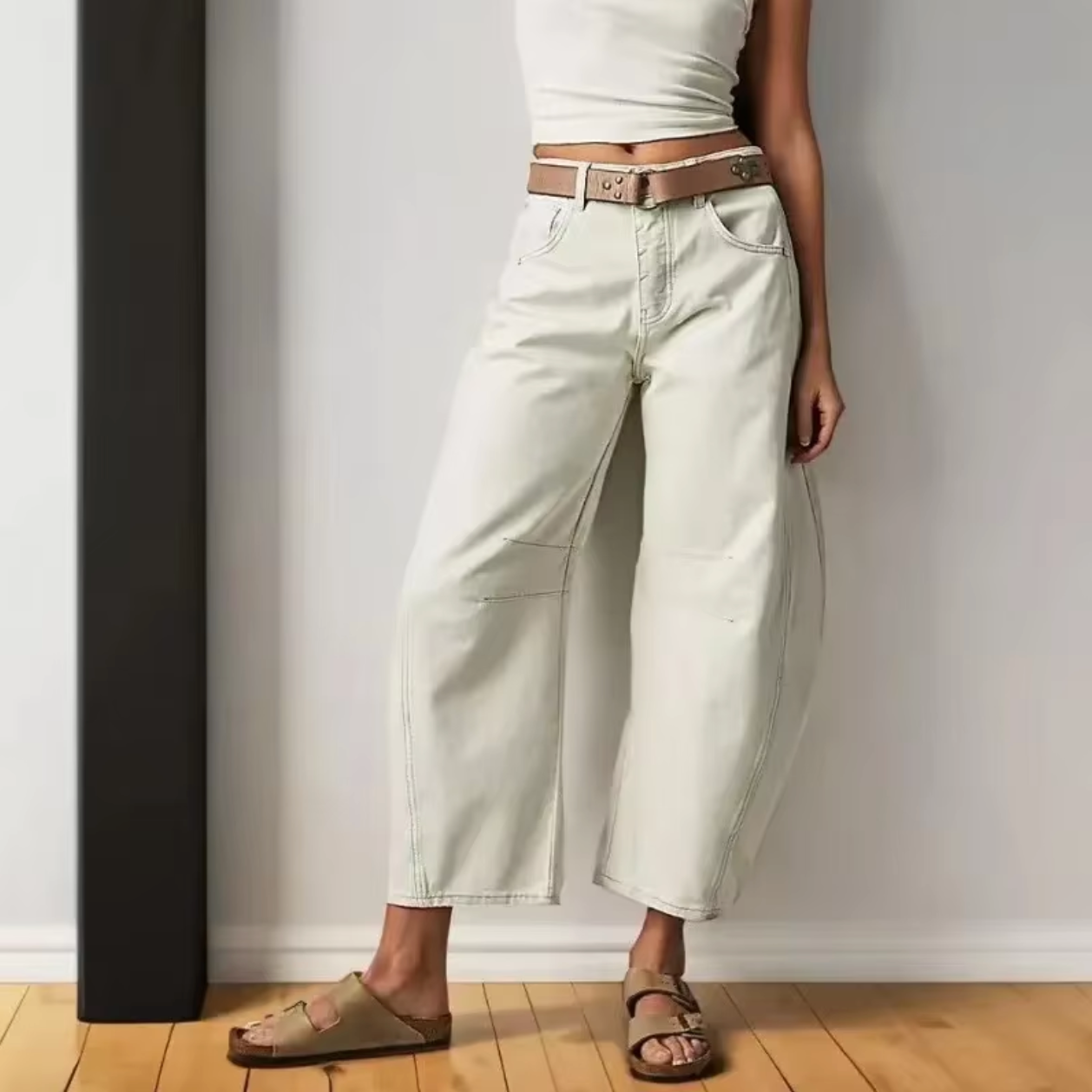 Amawinc Jeans Boho Baggy à Jambes Larges Denim Respirant et Élastique Confort Toute La Journée