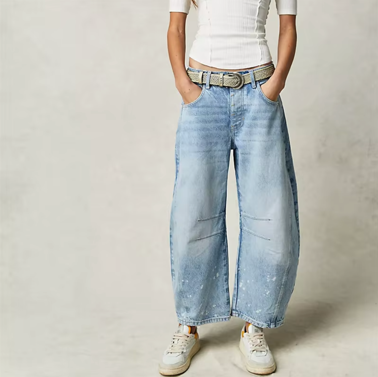 Amawinc Jeans Boho Baggy à Jambes Larges Denim Respirant et Élastique Confort Toute La Journée