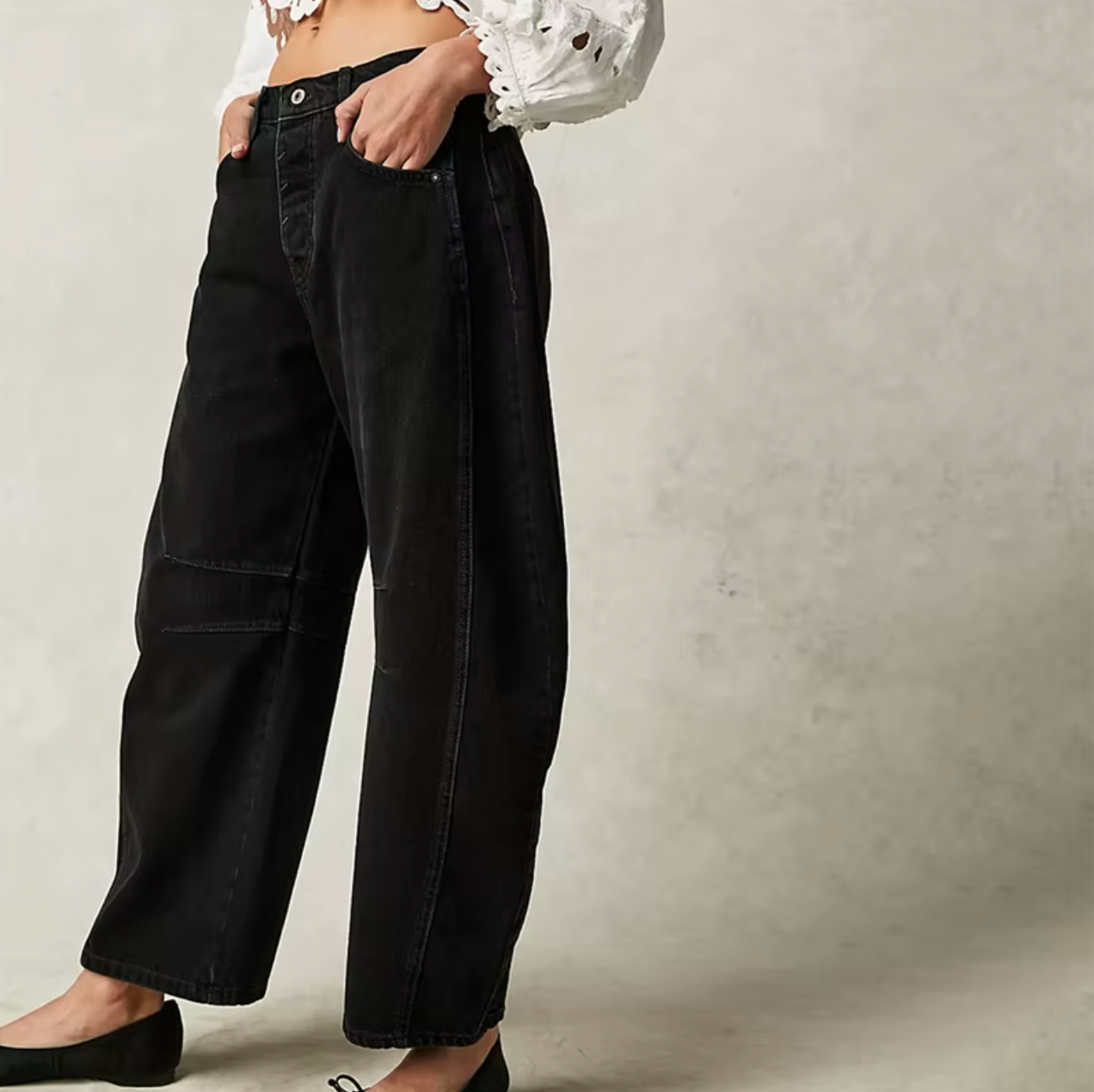 Amawinc Jeans Boho Baggy à Jambes Larges Denim Respirant et Élastique Confort Toute La Journée