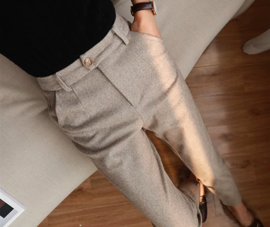Pantalon Tailleur Verona Coupe Crayon À Taille Haute Texture Laine Raffinée Pour Bureau Et Vie Quotidienne