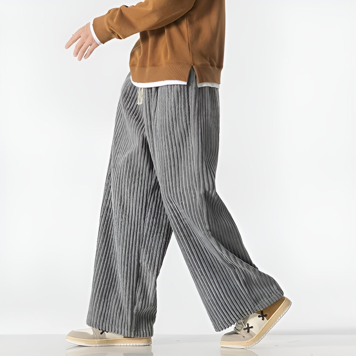 Amawinc Drift Pantalon Velours Côtelé Décontracté Avec Texture Dense À Côtes Et Taille À Cordon Élastique