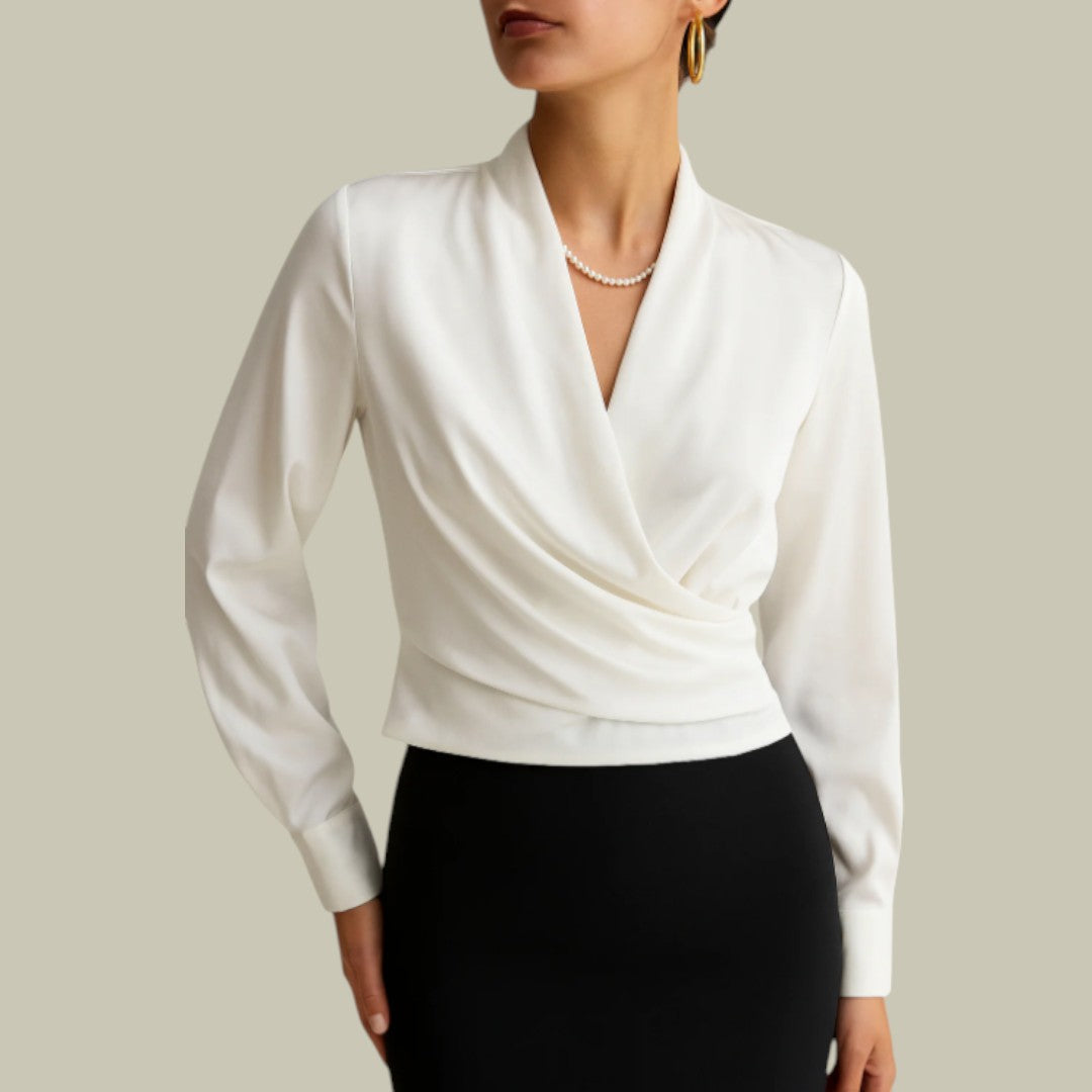 Ruby Blouse Satinée À Encolure Cache Coeur Manches Longues Pour Femme Élégante Polyvalente
