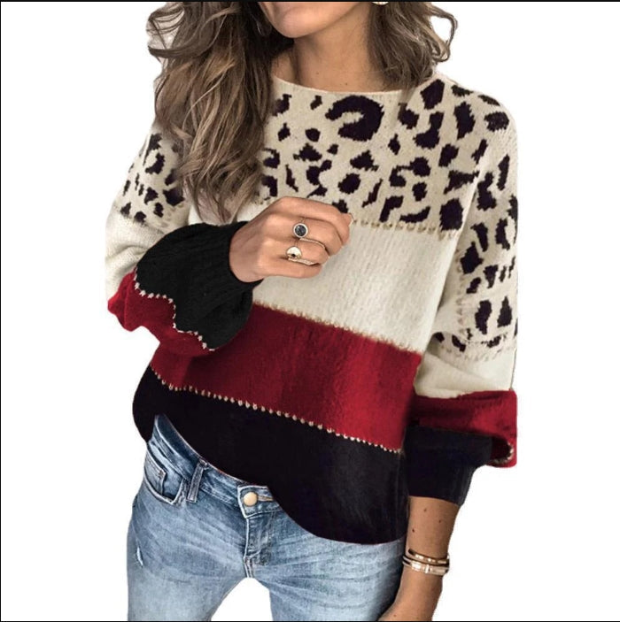 Nordisk Flair Pull En Maille Pour Femme Coupe Décontractée Mélange De Laine Imprimé Animal Rayures Manches Longues