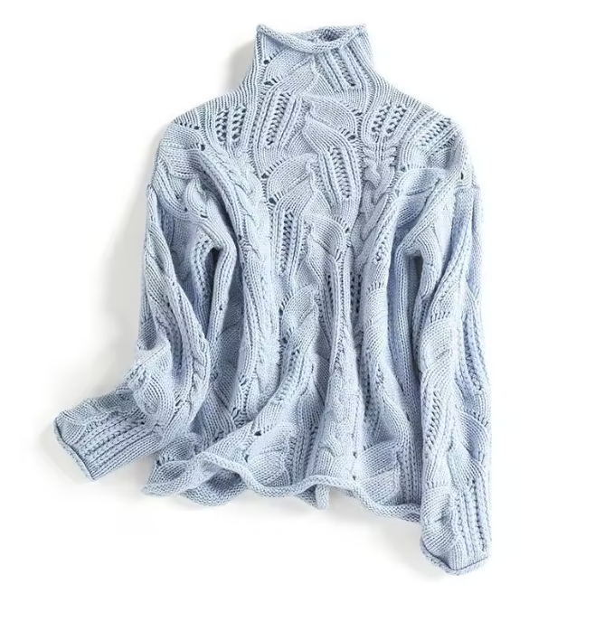 Col Roulé Mérinos Léger Avec Tricot Texturé Et Détails Torsadés Pour Hiver Confortable