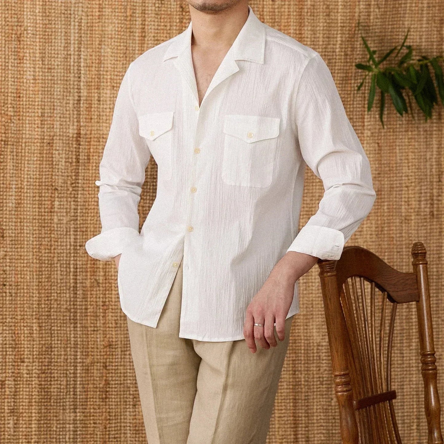 Chemise Homme Nordisk Flair Coupe Classique Manches Longues Mélange Coton Poches Poitrine