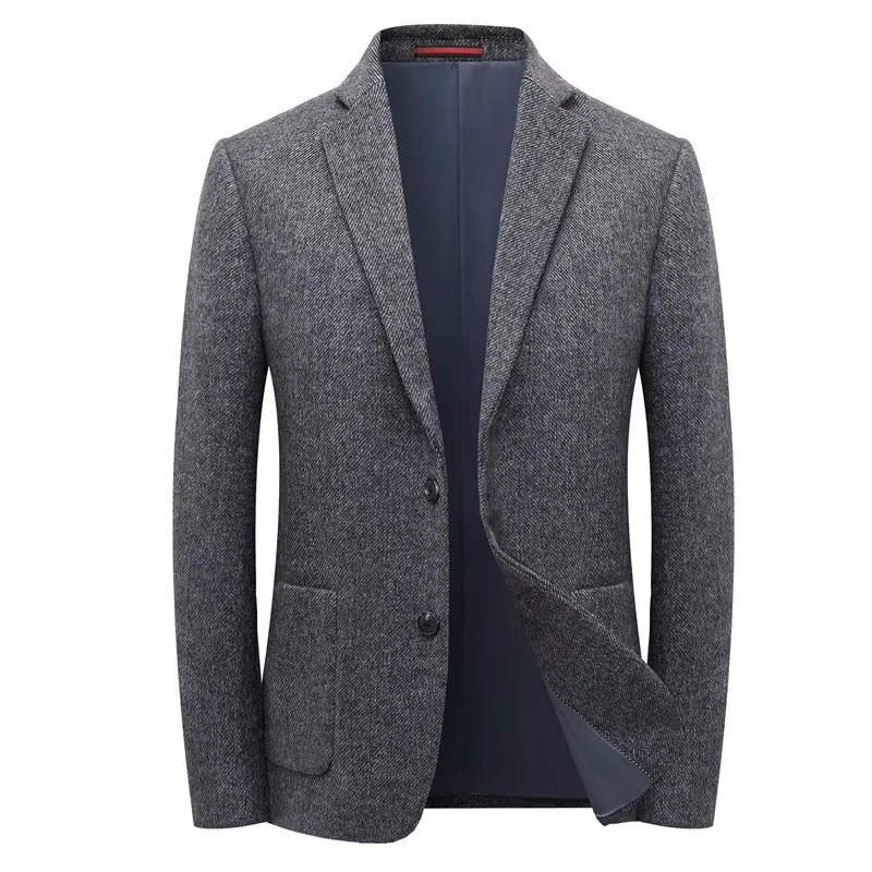 Veste Blazer Homme En Laine Tweed Élégante Amawinc Beige Café Gris Travail Décontracté Hiver