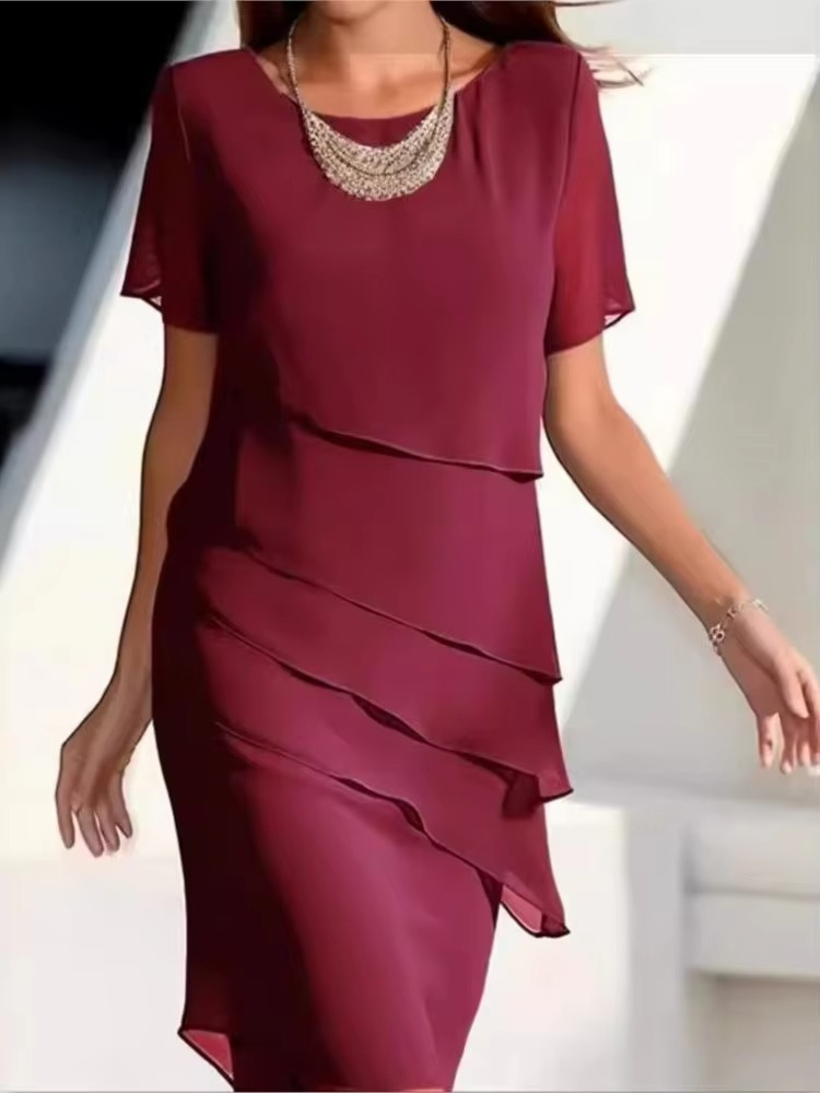 Robe D'Été Décontractée À Manches Courtes Couleur Unie Avec Bordures À Volants Pour Femmes