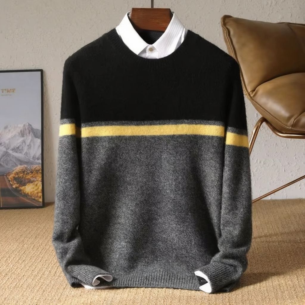 Pull Homme En Laine Mérinos Pure Cent Pour Cent Avec Panneau Contrasté Pour Chaleur Et Confort Respirant