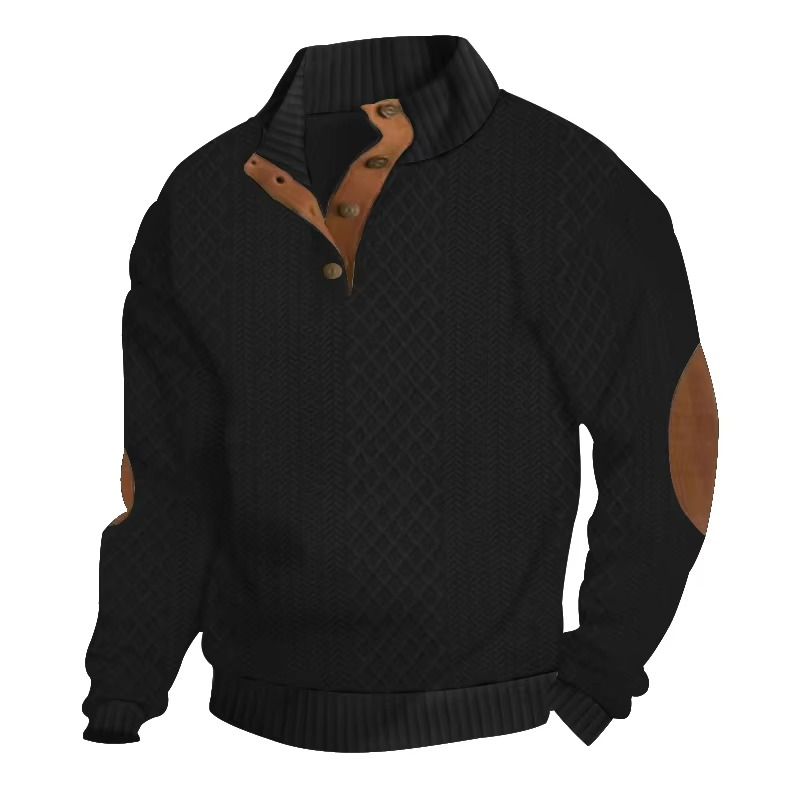Pull Homme Jacquard À Boutons Devant Col Montant Manche Longue Pour Décontracté Week End