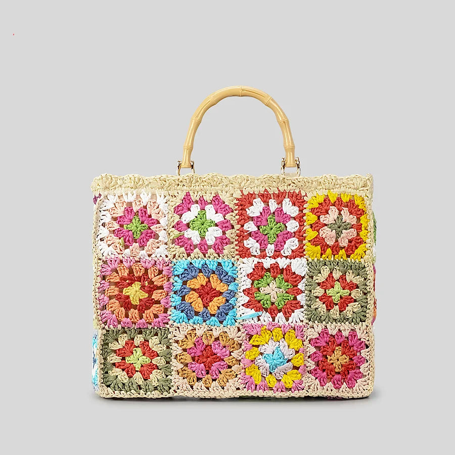Cabas Boho Mini Amawinc Éco Responsable En Matériaux Recyclés Pour Un Style Rustique Et Raffiné Avec Poignée En Bambou
