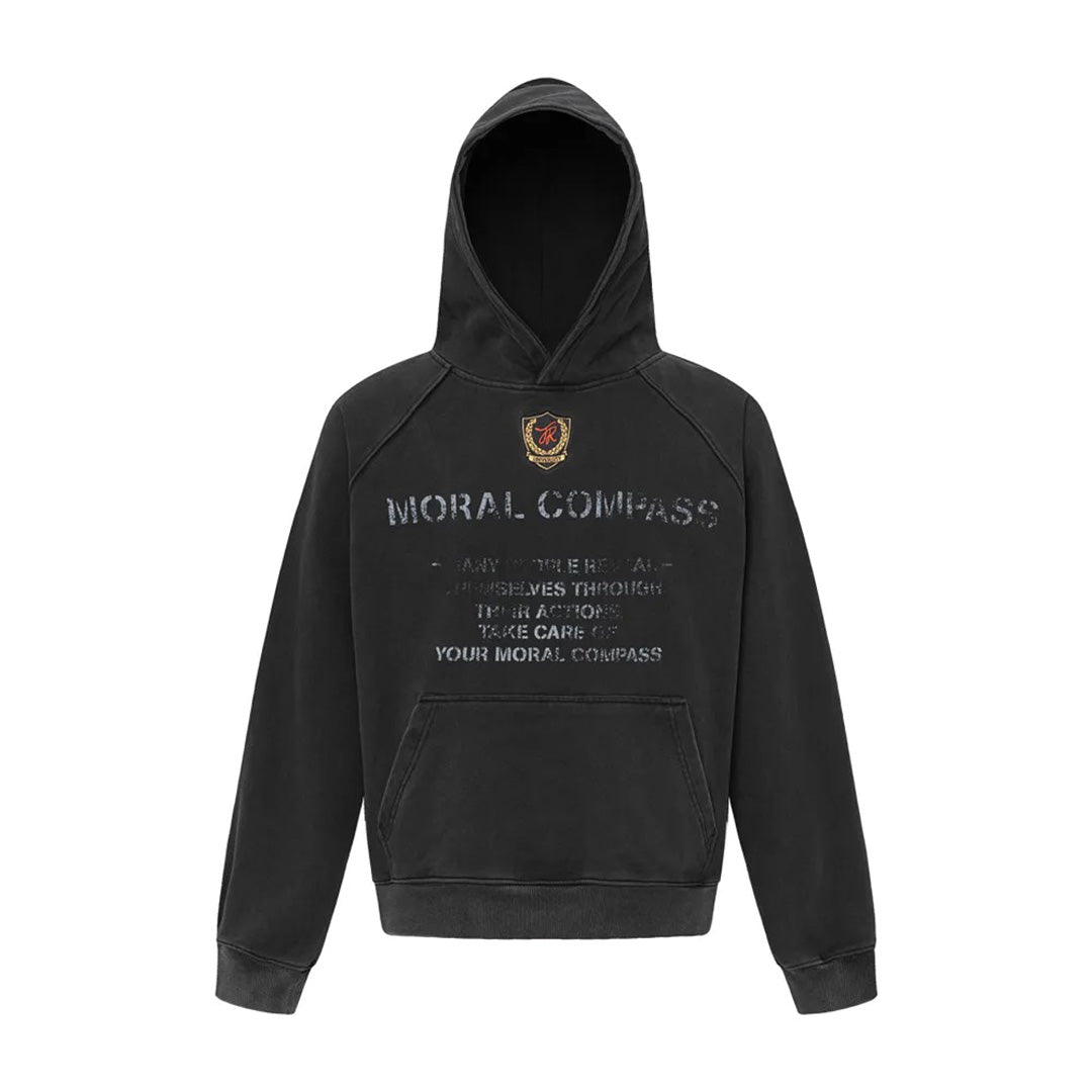 Sweat À Capuche Moral Compass Mix Coton Polyester Avec Finition Distress Lavée Blanc Cendré