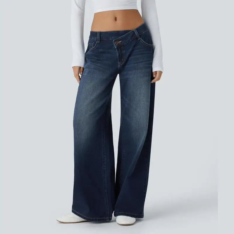 Amawinc Jeans Ample À Jambe Évasée Serenity Taille Basse Confort Décontracté Finition Vintage Lavage