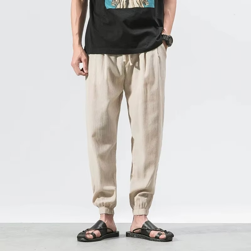 Pantalon Décontracté Homme en Coton Lin Coupe Relâchée Harem Avec Chevilles Cuffées Pour le Confort Quotidien
