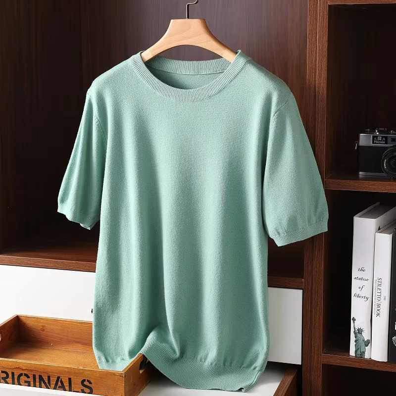Pull Homme En Cachemire À Manches Courtes Col Rond Amawinc Léger Pour Confort Quotidien