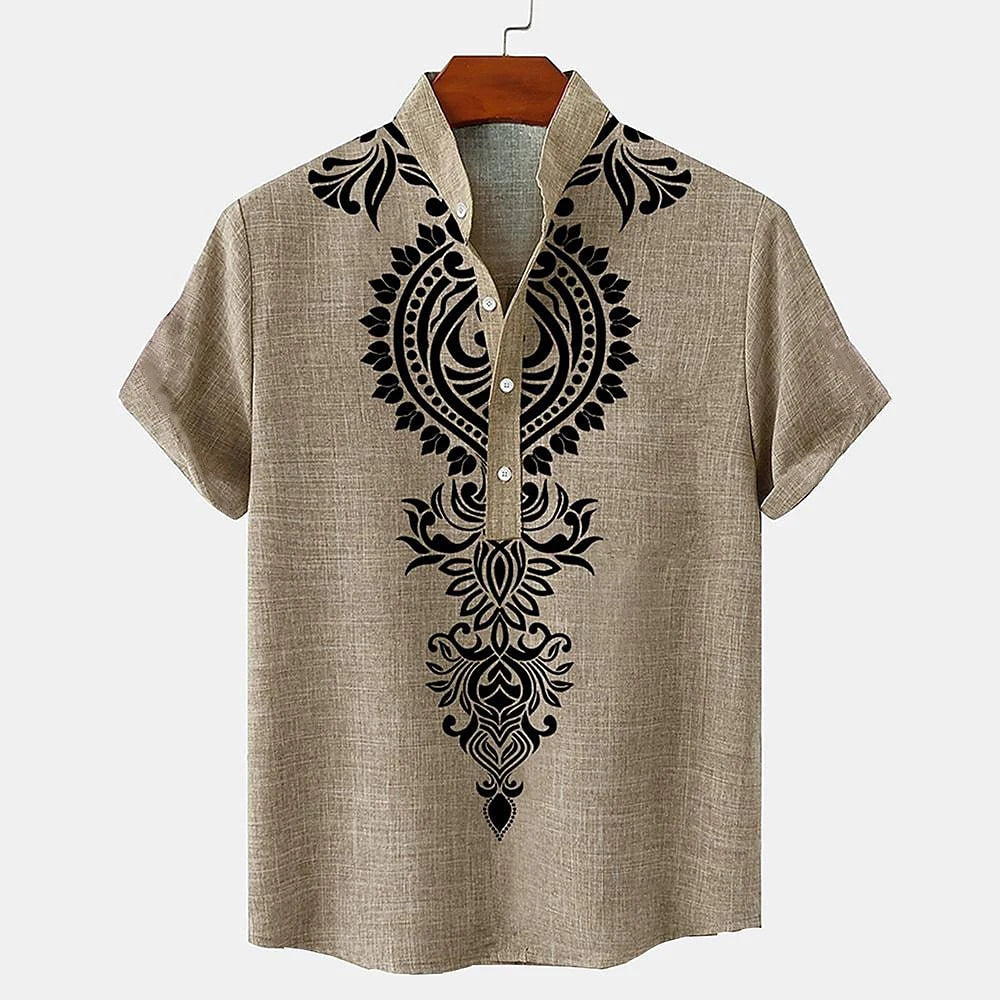 Chemise Décontractée À Manches Courtes Avec Motif Hawaïen Traditionnel En Polyester Léger