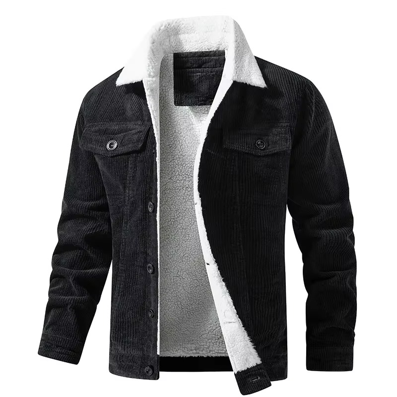 Veste Velours Cotele Bleu Marine Doublee De Polaire Hiver Pour Homme Style Utilitaire Decontracte Chaude