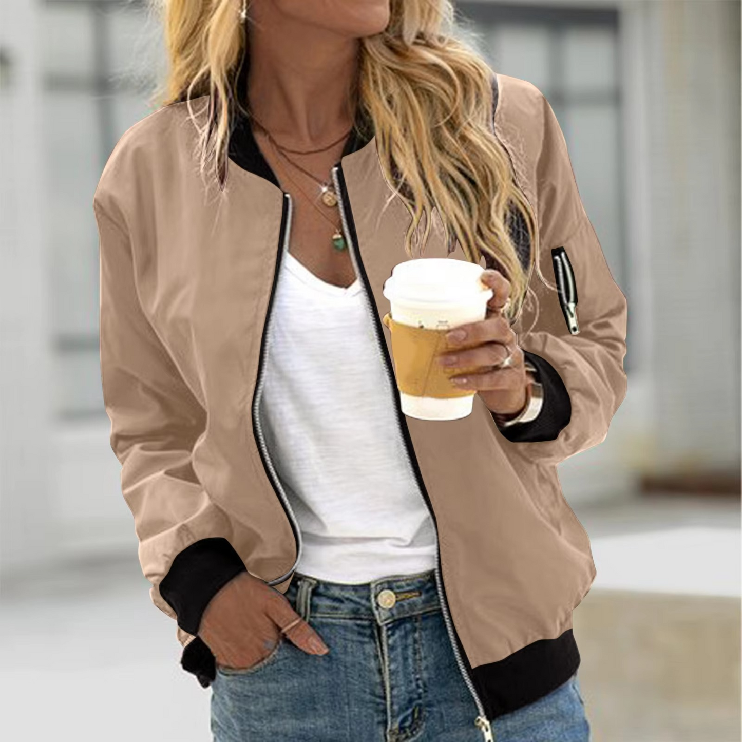 Veste Bomber Pour Femmes De Plein Air Col Montant Zip Randonnée Décontractée Printemps Automne