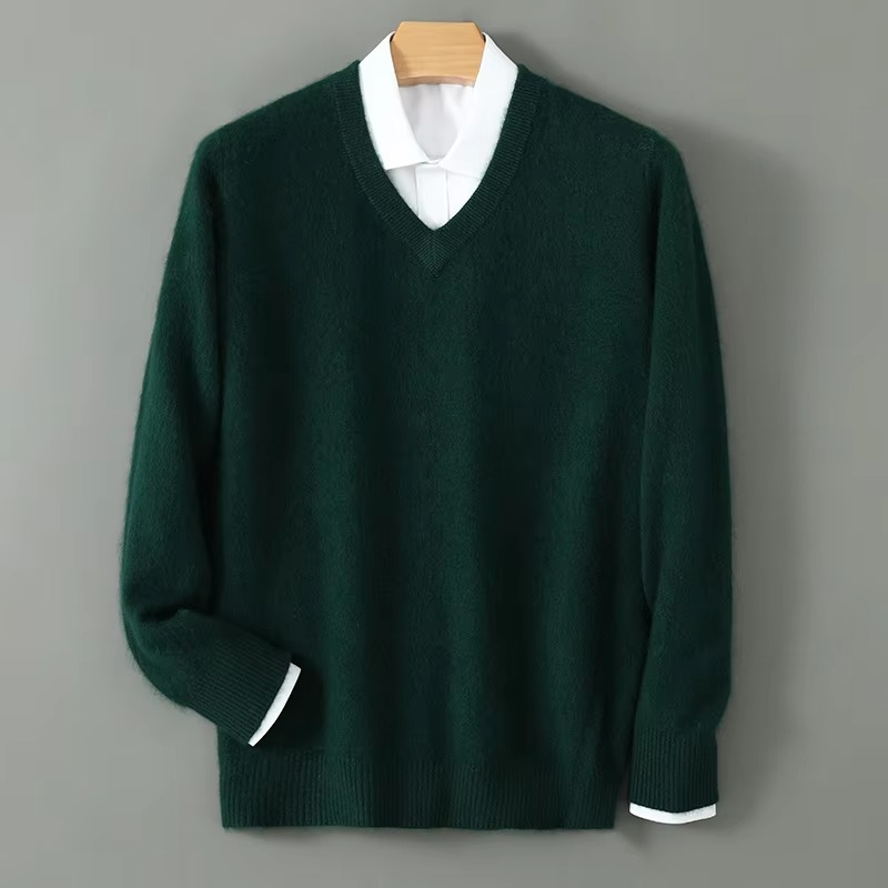 Amawinc Pull Homme Col V En Mélange Cachemire Chaud Coupe Décontractée Grandes Tailles Pour Hiver