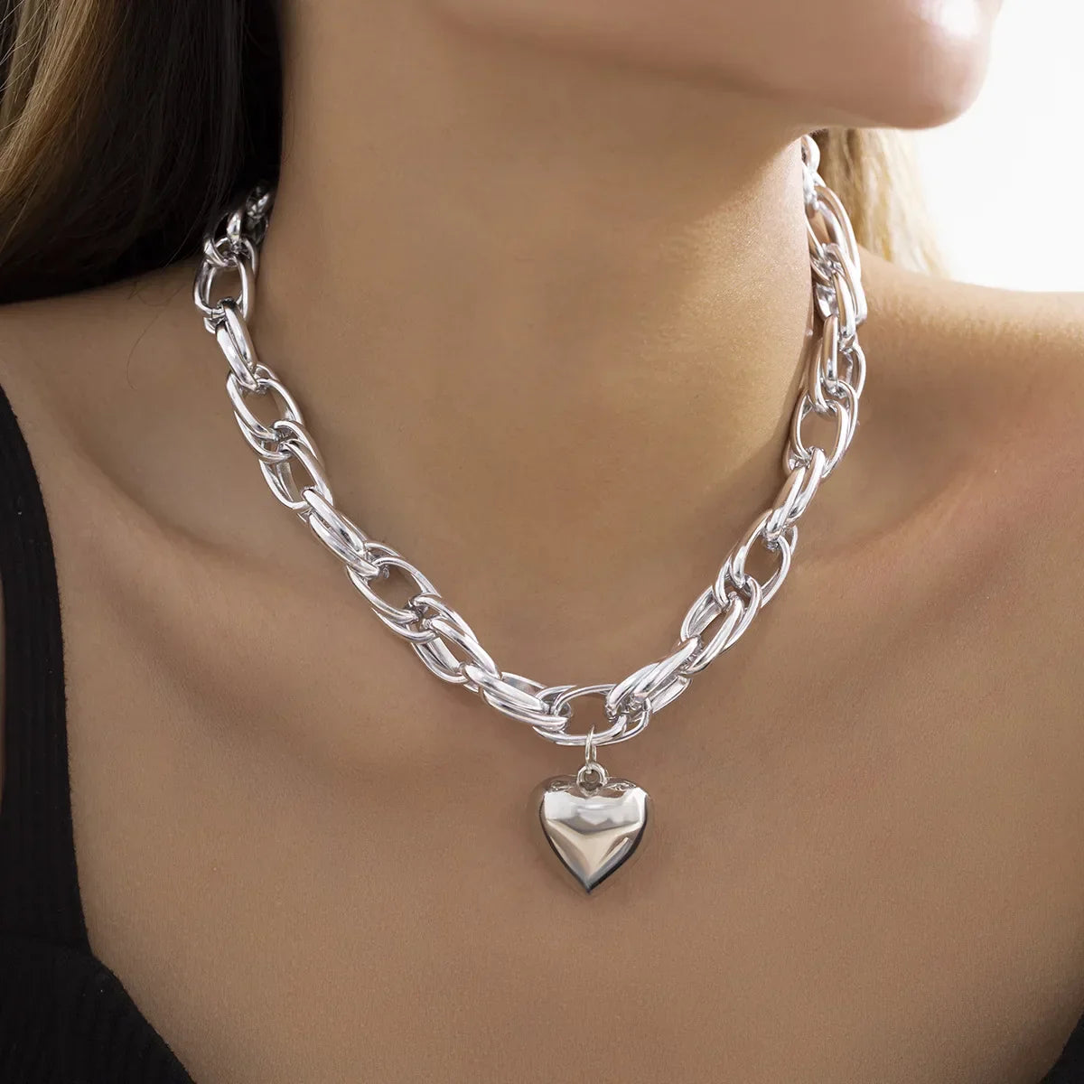 Collier Cœur Audacieux Ravena Plaqué Argent Et Maillons Hypoallergénique Ajustable