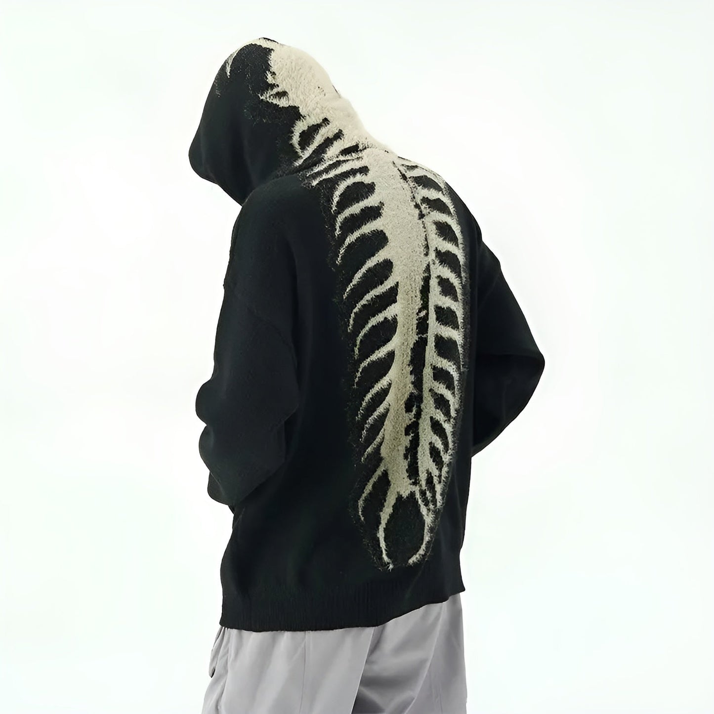 Sweat À Capuche Anthracite Motif Centipède Géant Dos Grunge Design En Maille Douce
