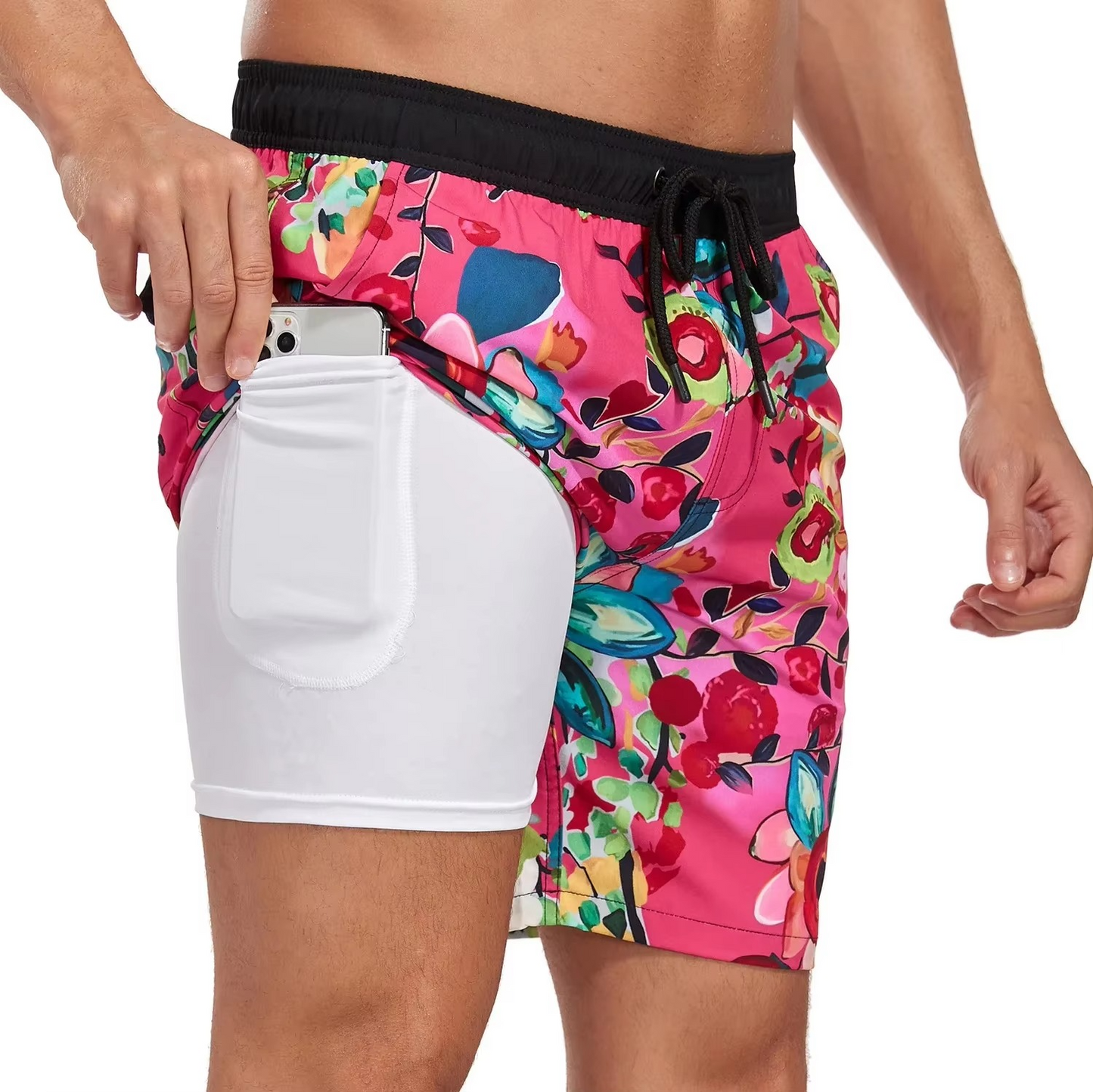 Shorts de Plage Dégradés pour Homme Léger en Mélange Soie Laitée avec Poche Téléphone Intégrée