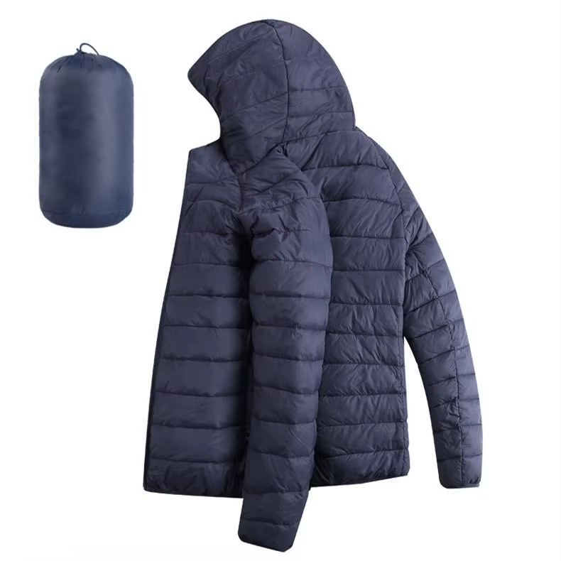 Veste Homme Légère à Capuche en Coton et Duvet avec Poches Zippées Parka Décontractée
