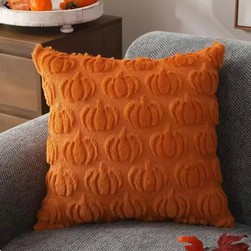 Housses De Coussin Citrouille Patch 45x45 Cm En Peluche PV Douce Zip Durable Lavable Déco Automne Action De Grâce