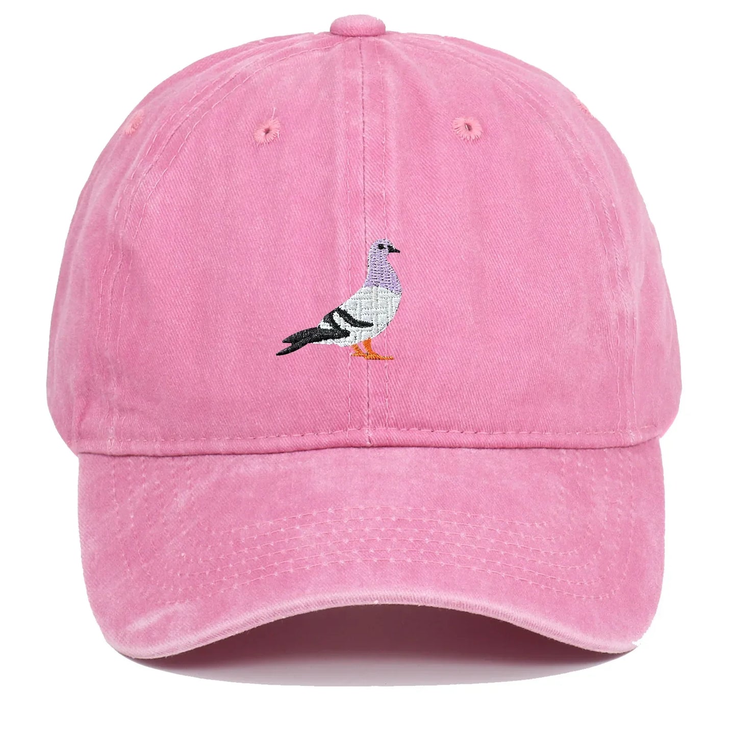 Casquette En Coton Lavé Avec Pigeon Brodé Toile Uni Réglable Taille Unique Oeillets Pour Confort