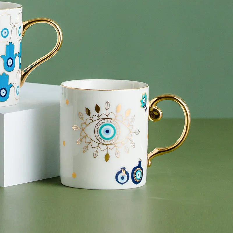 Mug Céramique Œil Protecteur Or Finition Dorée Design Gardien Pour Café Et Thé Bien Être