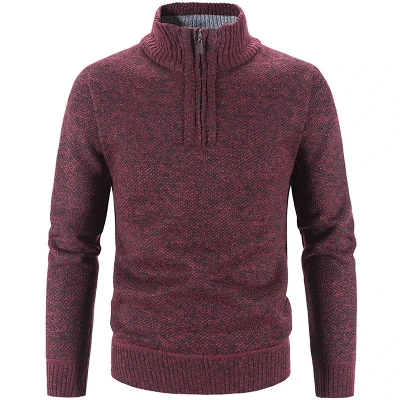 Pull Homme Tricot Structurel Avec Zip Demi Col Haut Et Finitions Bord Côtelé Pour Look Quotidien Décontracté