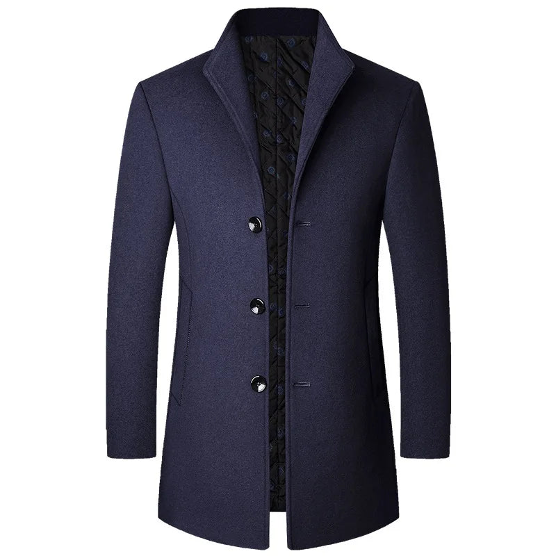 Manteau Long Pour Homme Boutonné Élégant En Laine Hivernale Coupe Tailleur Par Amawinc