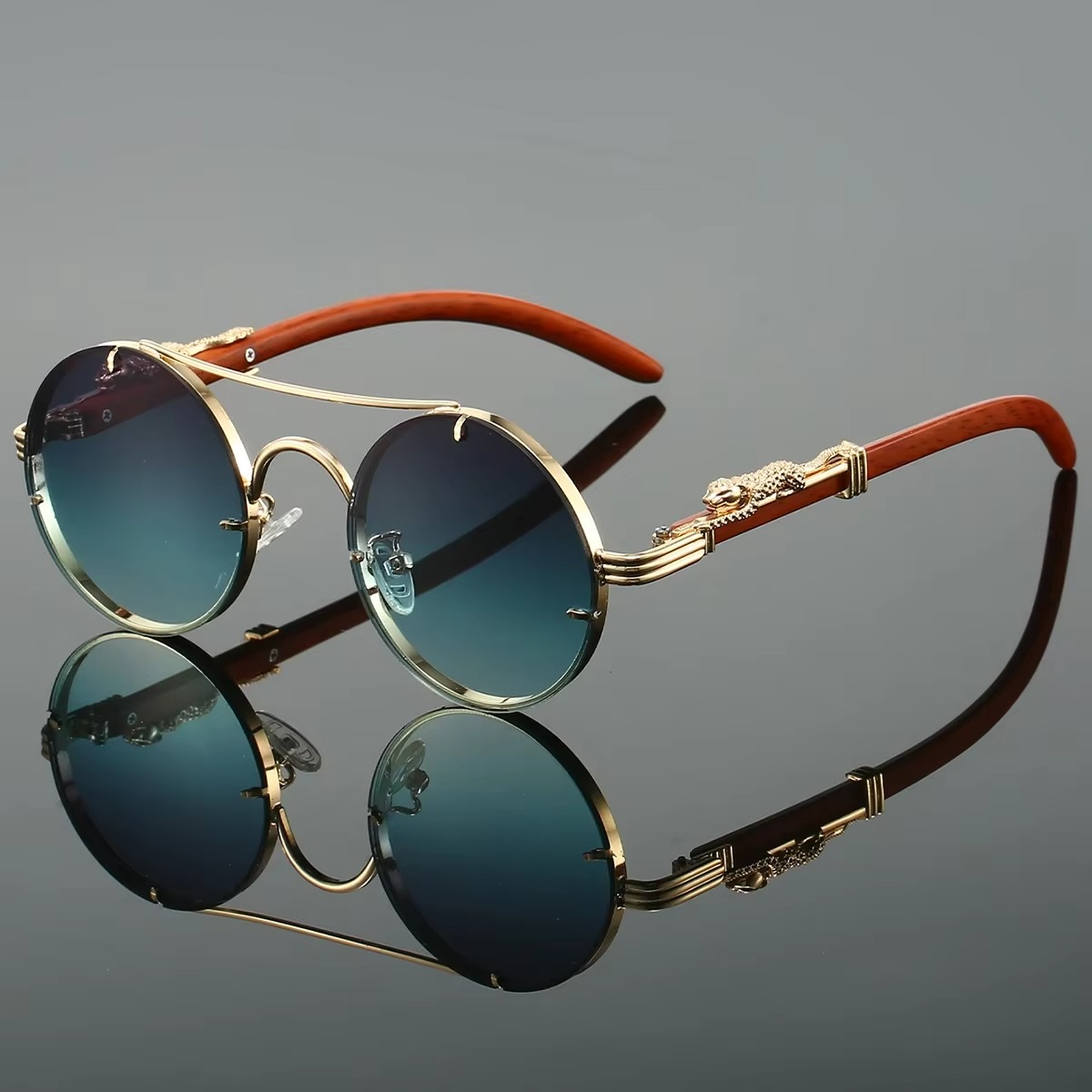Lunettes De Soleil Rondes Vintage Avec Double Pont Unisexe Cadre Or Et Lentilles Rouges Amawinc