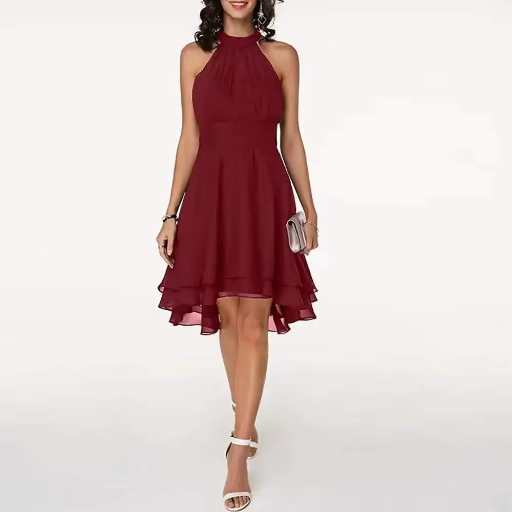 Robe Élégante Sans Manches Col Halter Ourlet À Volants Été Pour Femmes Par Amawinc