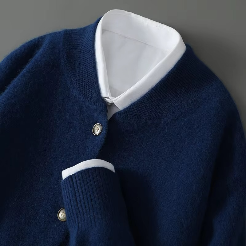 Cardigan Homme Col Montant En Cachemire De Visons Mélange Tricot Décontracté Style Business Moderne