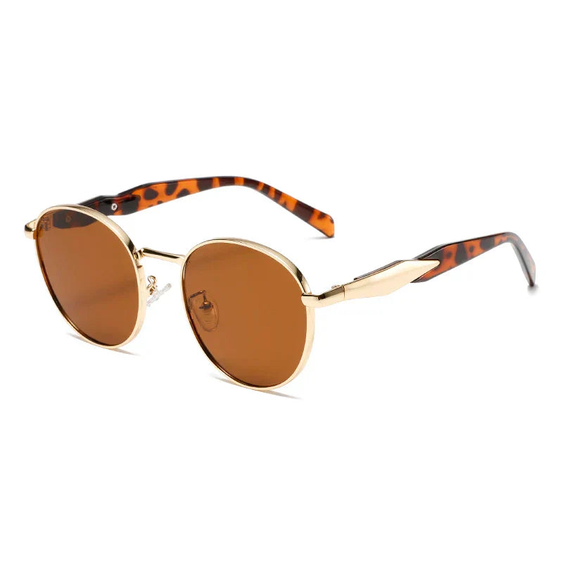 Lunettes De Soleil Rondes Métal Vintage UV400 Plaquettes Nasales Réglables Unisexe Accessoire De Mode