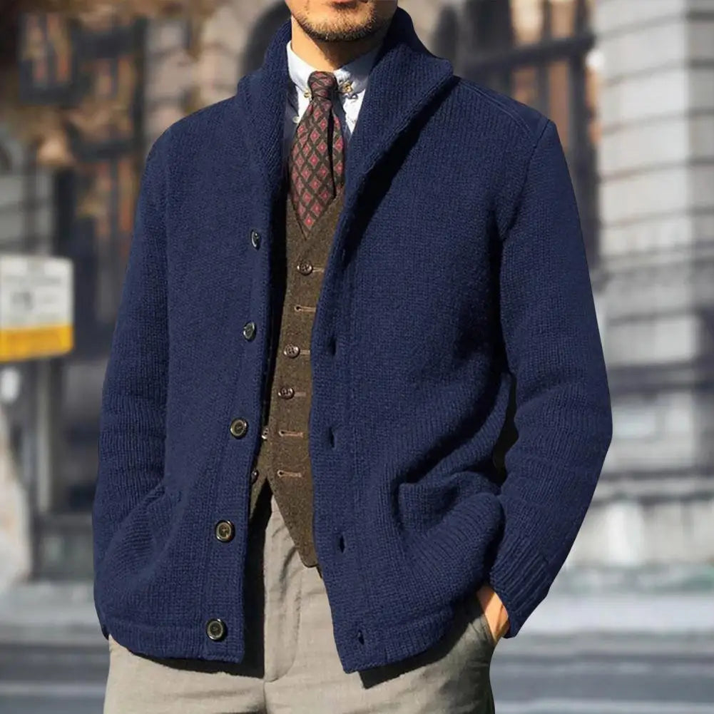 Cardigan En Maille Pour Homme Amawinc Avec Col Châle Boutons Et Poches Confort Classique Mélange Acrylique Laine